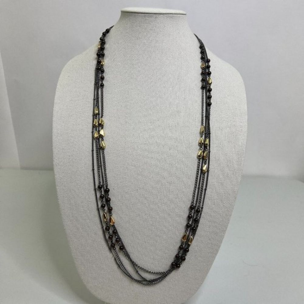 Daisy Fuentes Necklace Chain Long Gold Tone Brown Gunmetal Tone Multi Strand Use